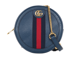 Ophidia Mini Round Backpack, Leather, Blue, 598661, DB, B, 3*